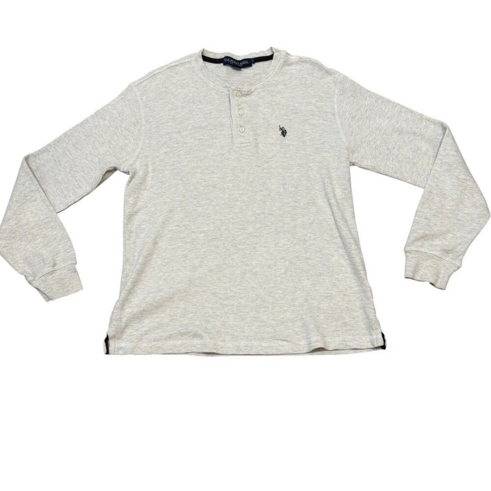 U.S. Polo Assn. Mens Cream and Brown Henley Shirt Size L